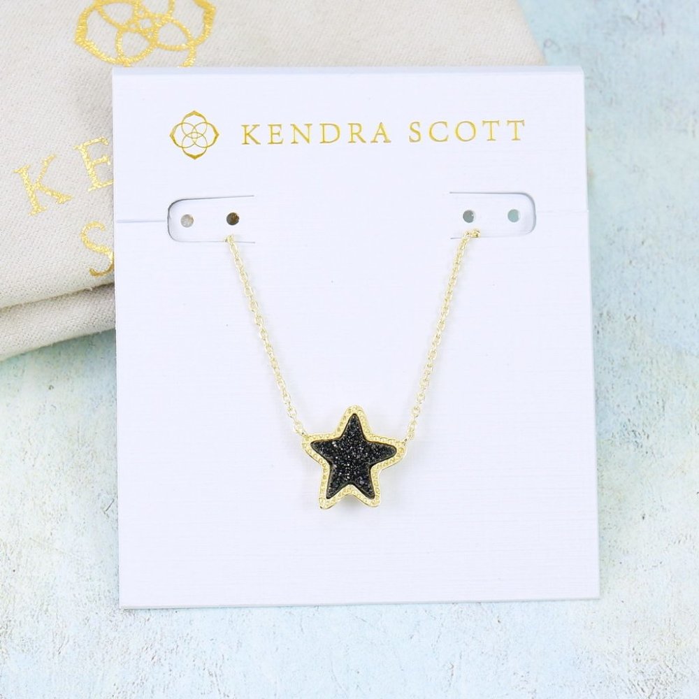 Kendra Scott Jae Star Black Drusy Necklace Gold Plated